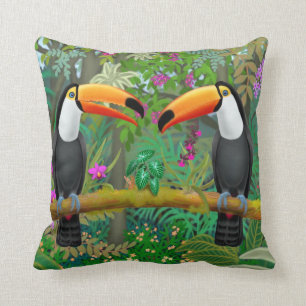 Coussin Carreau tropical d'oiseaux de toucan