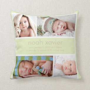 Coussin Carreau vert clair de faire-part de naissance
