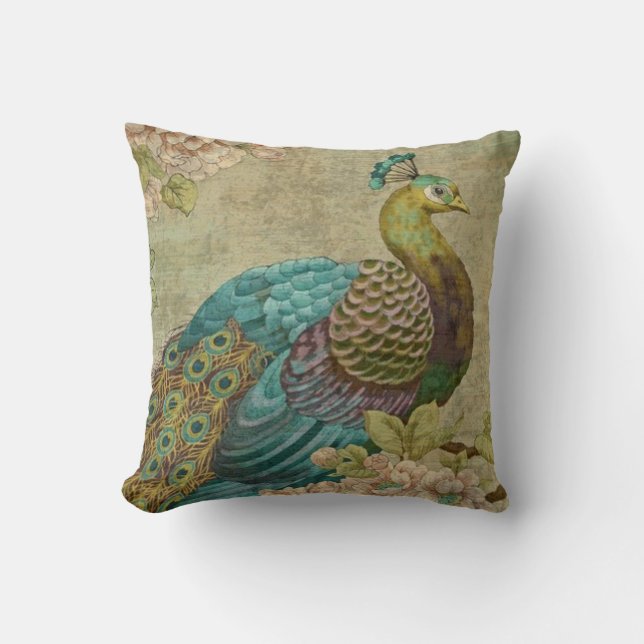 Coussin Carreau vintage de paon (Recto)