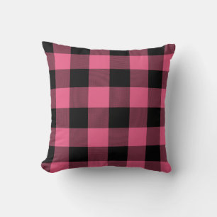 Coussin Carreaux de buffle rose et noir à carreaux rustiqu