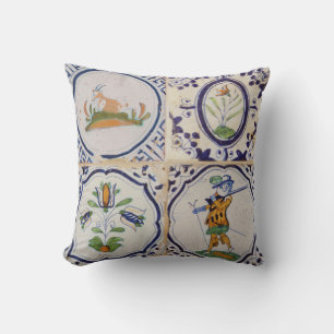 Coussin Carreaux de Delft hollandais vintage Art de la pot