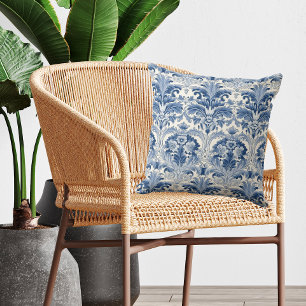 Coussin Carreaux d'Espagne bleu et blanc en damas Floral