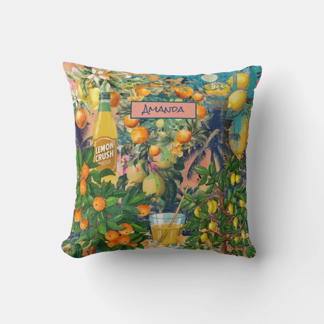 Coussin Carreaux fleuris chic orange sicilien (Recto)