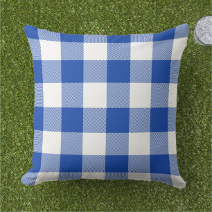 Coussin Carreaux Gingham Azur Royal et Blanc Buffalo Plaid