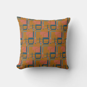 Coussin Carreaux irréguliers méditerranéens orange turquoi