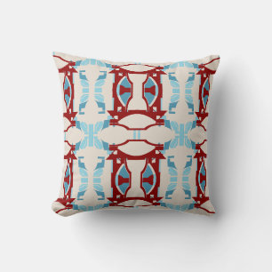 Coussin Carreaux larges rouge foncé bleu clair sur beige