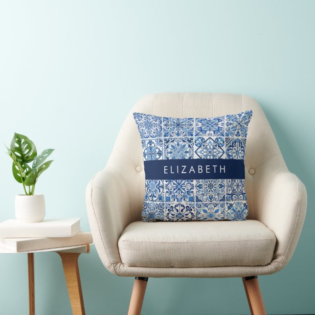 Coussin Carreaux méditerranéens, Portugais, Azulejo, Votre (Chaise)