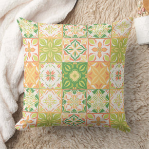 Coussin Carreaux ornés en vert et jaune