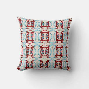 Coussin Carreaux petits beige clair bleu clair rouge foncé