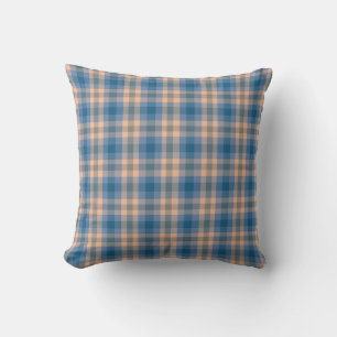Coussin Carreaux Vichy Beige Bleu Gris Et Pêche