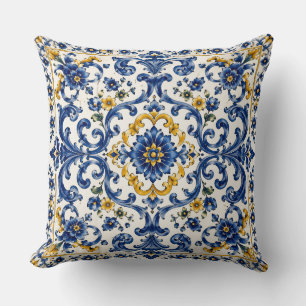 Coussin Carrelage bleu méditerranéen Céramique italienne