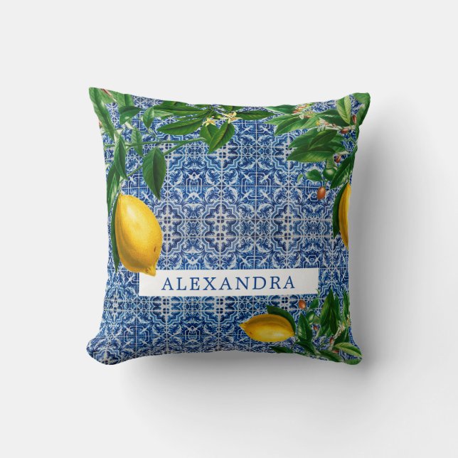 Coussin Carrelage bleu méditerranéen Lemons Chic Moderne (Recto)