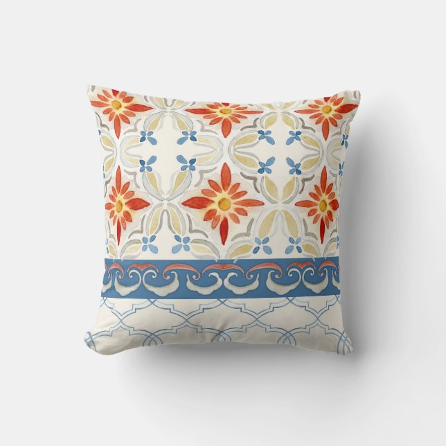 Coussin Carrelage de Quatrefoil marocain Motif Floral Aqua (Recto)