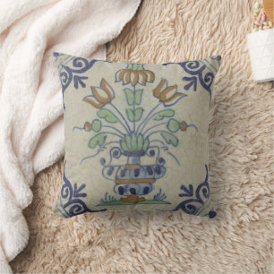 Coussin Carrelage Delft Antique Pot de Fleur Céramique
