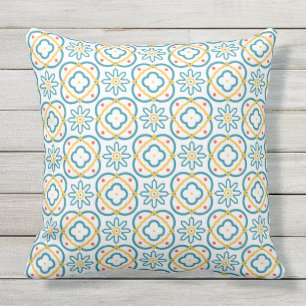 Coussin Carrelage espagnol Méditerranée Bleu Jaune Orange