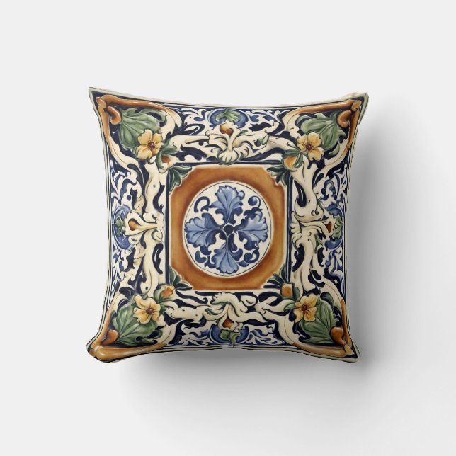Coussin Carrelage, Floral, Majolica, Style Italien (Recto)
