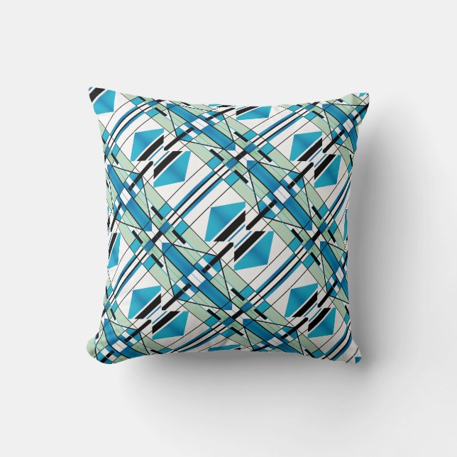 Coussin Carrelage géométrique turquoise, vert clair (Recto)