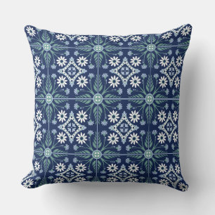 Coussin carrelage marocain arabesque bleu vif blanc vert