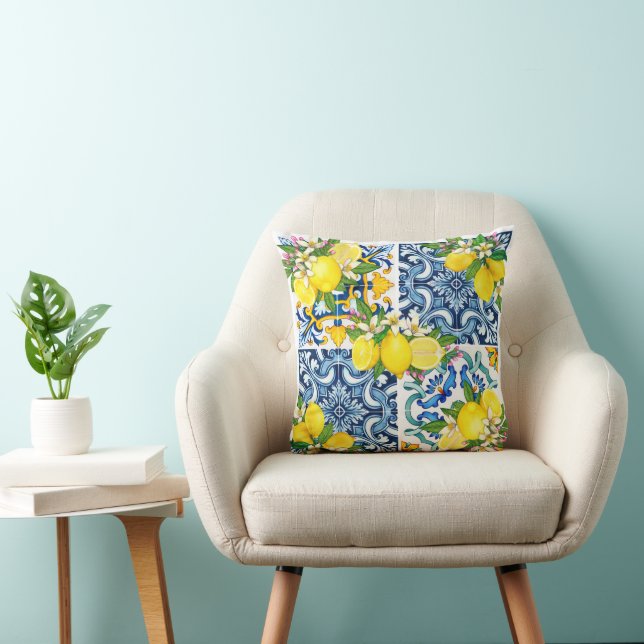 Coussin Carrelage méditerranéen clair Sicilien Citrus Lemo (Chaise)