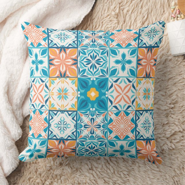 Coussin Carrelage orange et bleu (Couverture)