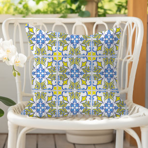 Coussin Carrelage portugais Motif jaune bleu