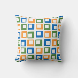 Coussin Carrés de mosaïque rétro Bleu vert orange