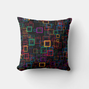 Coussin Carrés de mosaïque rétro Multicolore sur noir