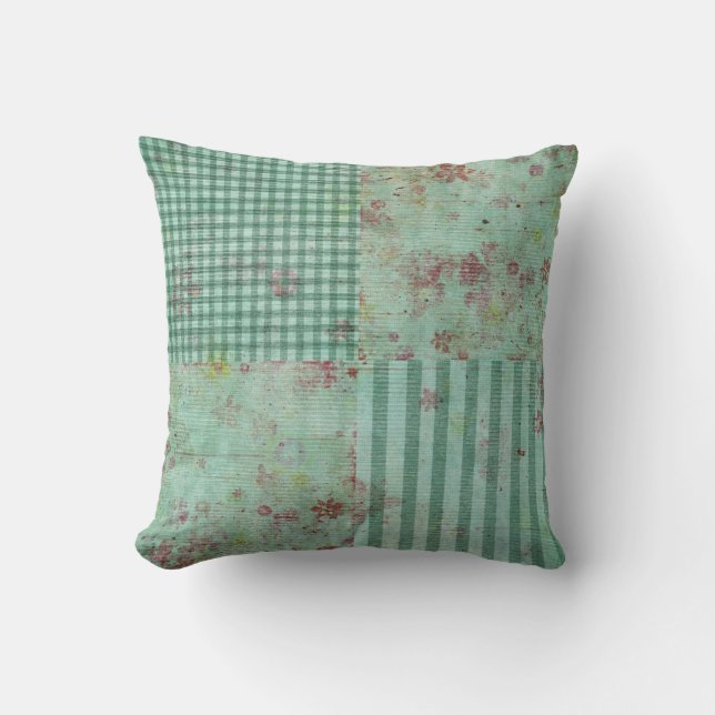 Coussin Carrés floraux turquoises (Recto)