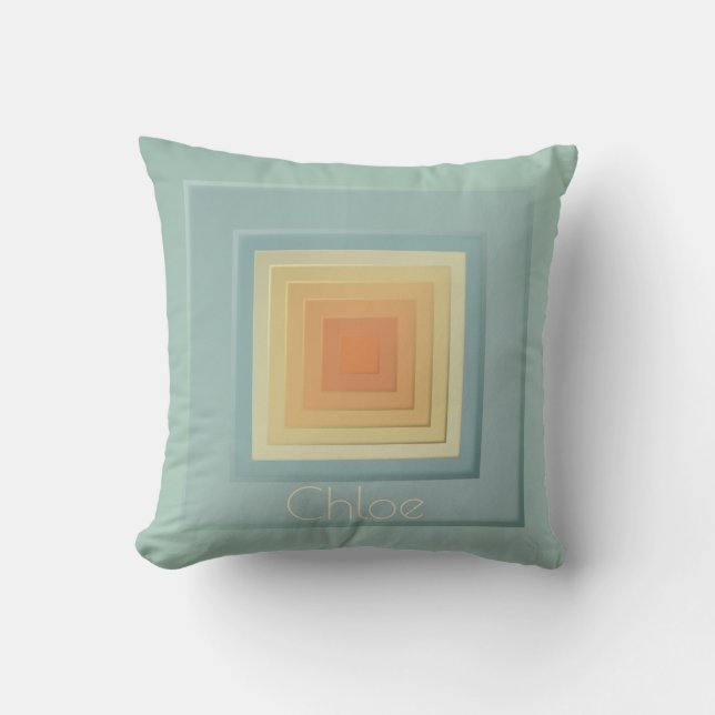Coussin Carrés géométriques classiques (bleu clair et jaun (Recto)