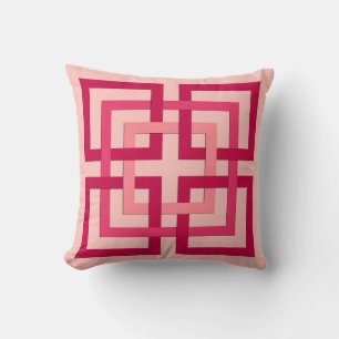 Coussin Carrés Géométriques Modernes, Rose Corail et Rouge