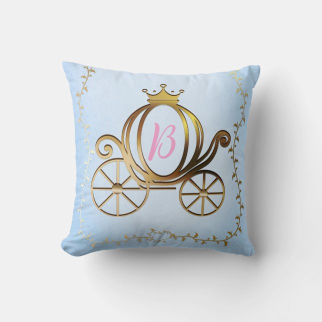 Coussin Carrosse de princesse dorée livre bleu d'histoires (Recto)