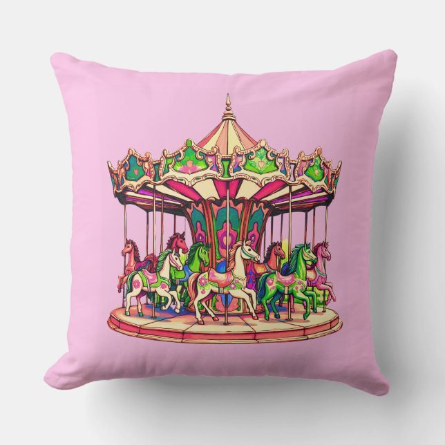 Coussin Carrousel de Noël dans les bandes de bonbons (Recto)