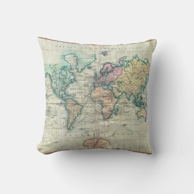 Coussin Carte 1801 de Cary du monde sur la projection de (Recto)