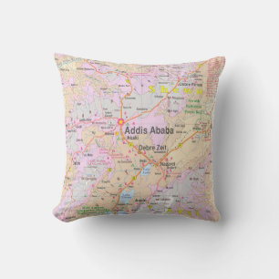 Coussin Carte ancienne d'Addis-Abeba et d'Éthiopie central