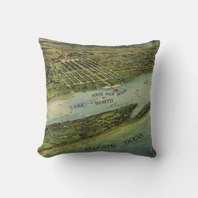 Coussin Carte antique de la Floride 1915 de Palm Beach (Recto)