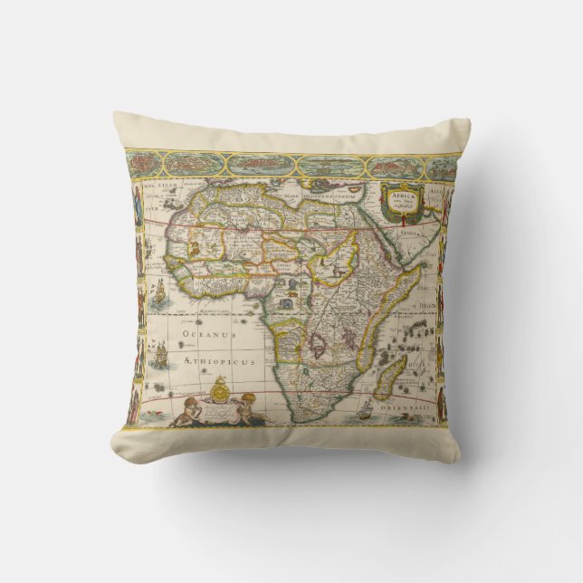 Coussin Carte antique de l'Afrique par Hondius et Jansson (Recto)