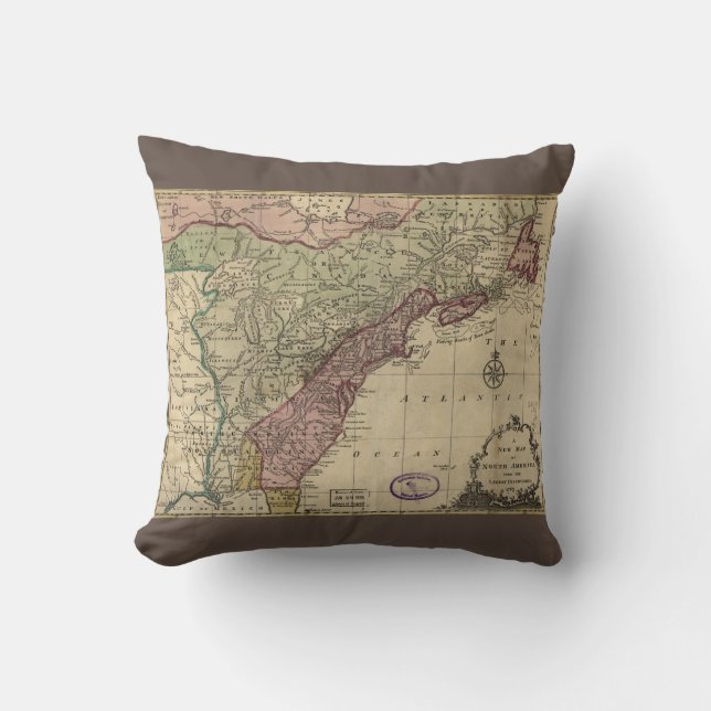 Coussin Carte antique de l'Amérique du Nord, restaurée, 17 (Recto)
