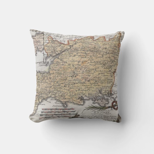 Coussin Carte antique de l'Angleterre du sud, Devon, les (Recto)