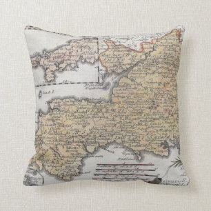 Coussin Carte antique de l'Angleterre du sud, Devon, les