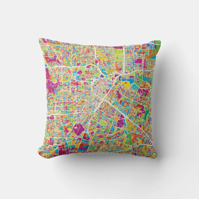 Coussin Carte au néon de Houston, le Texas | (Recto)