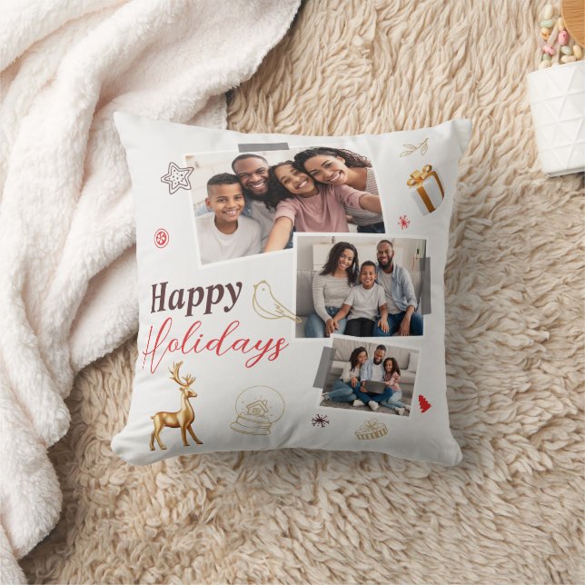 Coussin Carte Collage photo Happy Holiday Family Three (Couverture)