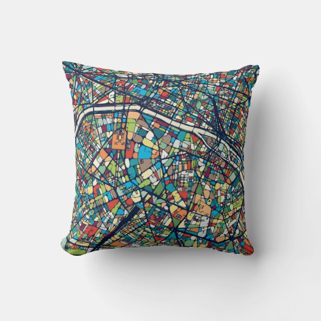 Coussin Carte colorée de Paris France | (Recto)