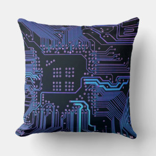 Coussin Carte cool de circuit d'ordinateur bleu