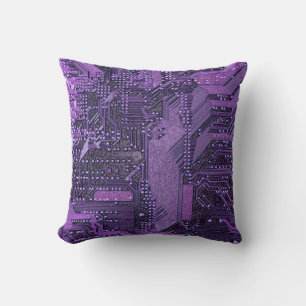 Coussin Carte Cyber Circuit Purple Tech Art Electronique