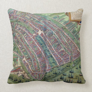 Coussin Carte d'Amsterdam, de 'Civitates Orbis Terrarum