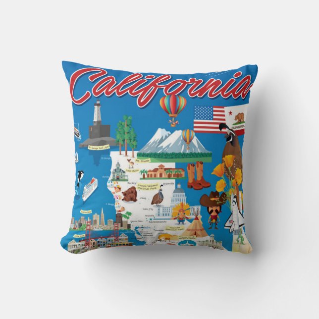 Coussin Carte de bande dessinée de la Californie (Recto)