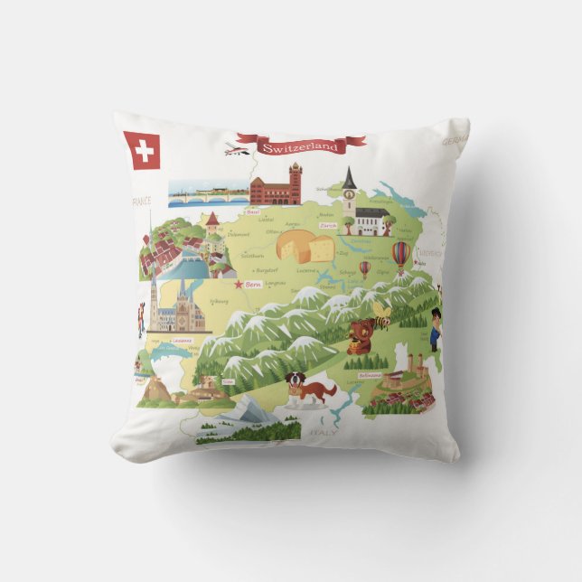 Coussin Carte de bande dessinée de la Suisse (Recto)