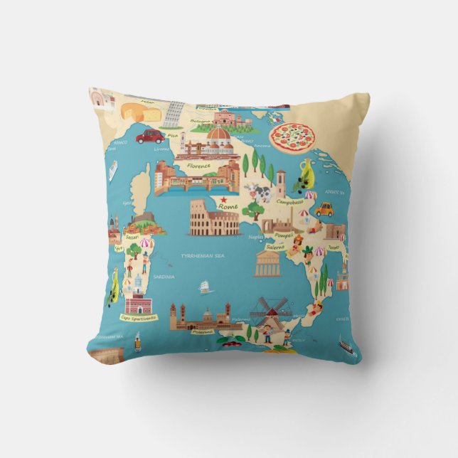 Coussin Carte de bande dessinée de l'Italie (Recto)
