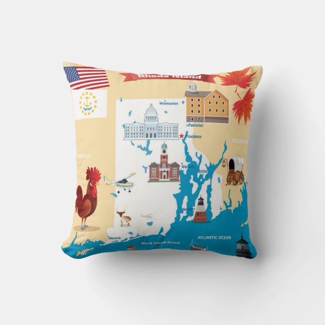 Coussin Carte de bande dessinée d'Île de Rhode (Recto)