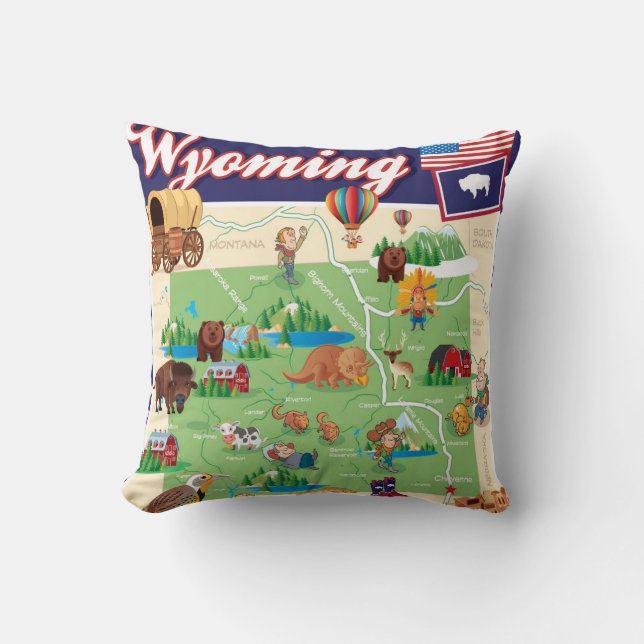 Coussin Carte de bande dessinée du Wyoming (Recto)